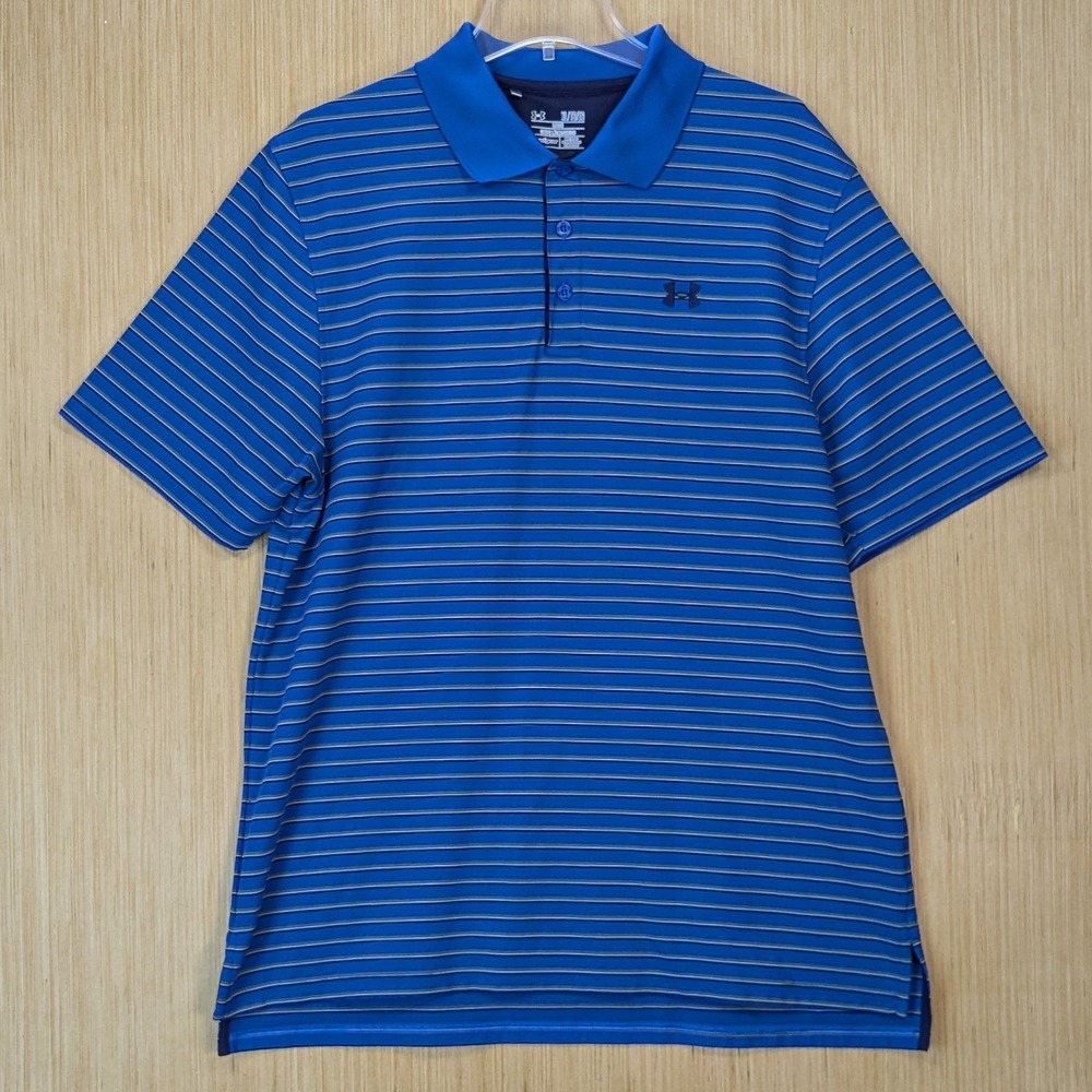 Under Armour‎ HeatGear Mens XL Blue Striped Short Sleeve Golf Polo Shirt